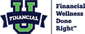 Logo with a large green and blue letter U, the word FINANCIAL across it, and the phrase Financial Wellness Done Right™ in blue text to the right.