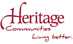 Heritage Communities logo in red text with the tagline Living better. written below in cursive.
