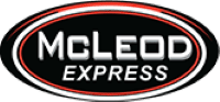McLeod Express logo with white text on a black oval background, outlined in red and white, with McLEOD above EXPRESS.