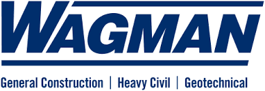 Wagman logo in blue text with lines above and below. Below, it says: General Construction | Heavy Civil | Geotechnical.